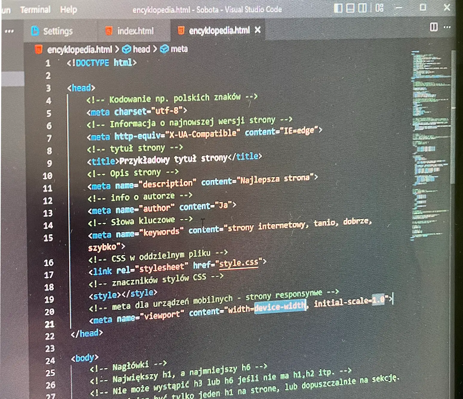 HTML code with notes.